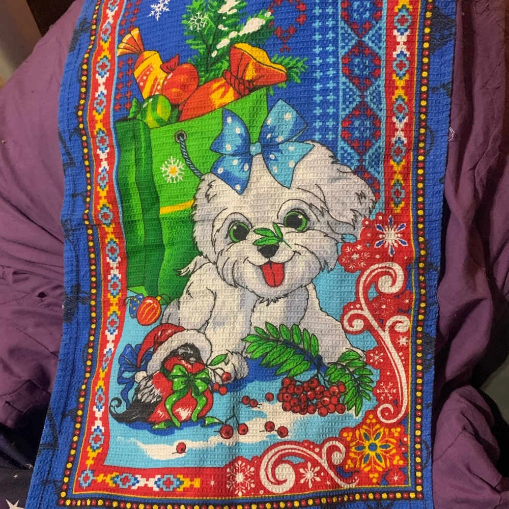Blue Dog Tapestry with Bow
